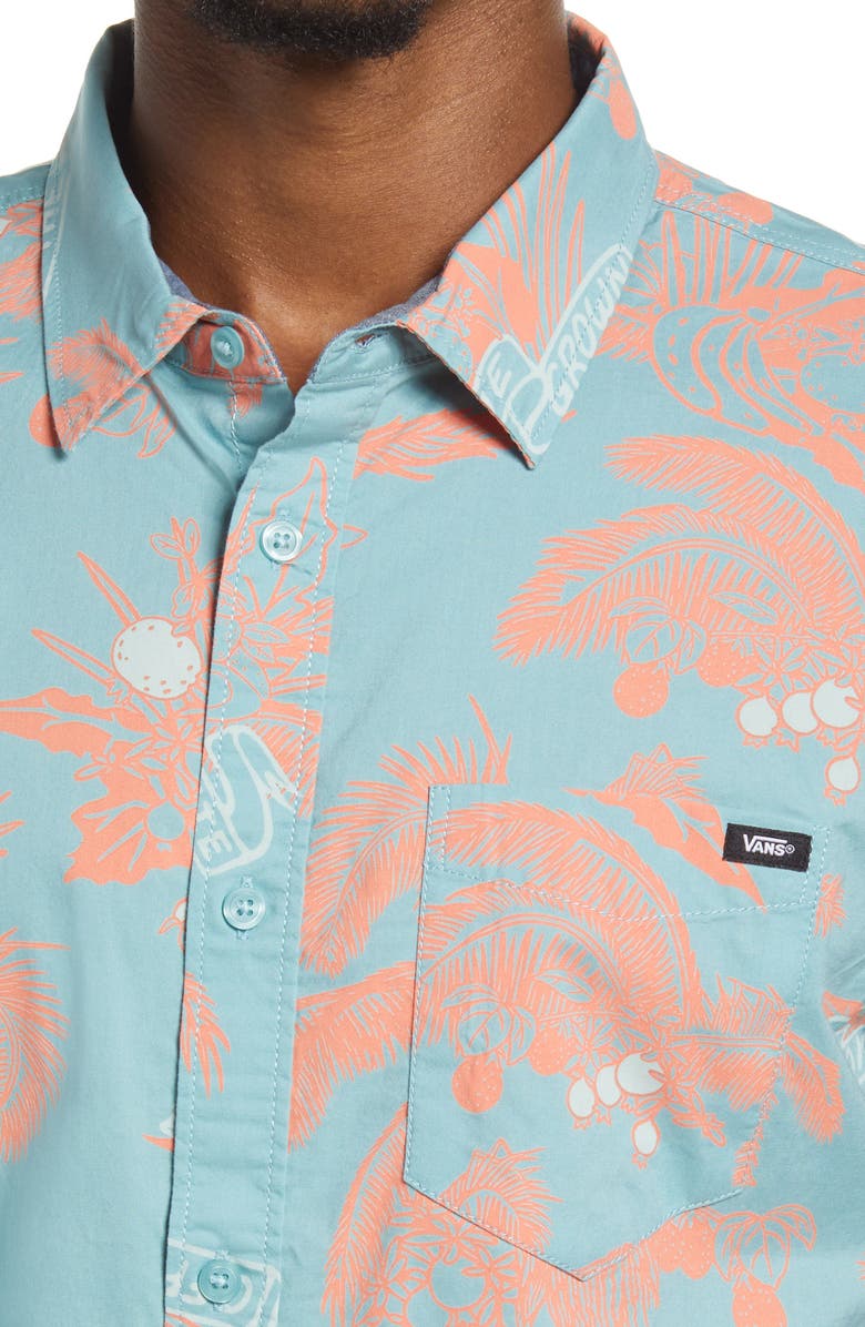 Vans Market Print Short Sleeve Button-Up Shirt, Alternate, color, 