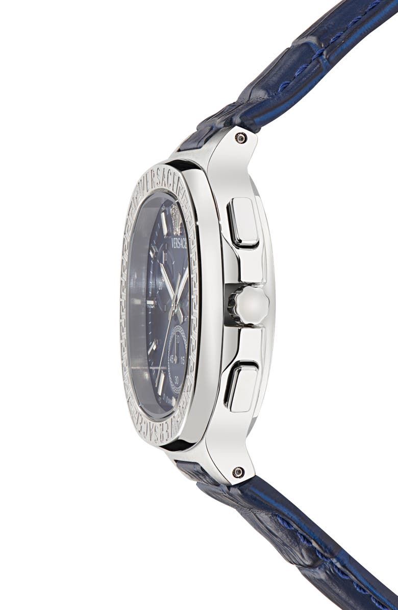 Versace V-Chrono Square Swiss Quartz Croc Embossed Leather Strap Watch, 40mm, Alternate, color, Stainless Steel