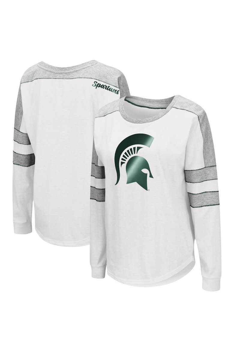 Women's Colosseum White Michigan State Spartans Trey Dolman Long Sleeve T-Shirt, Alternate, color, White
