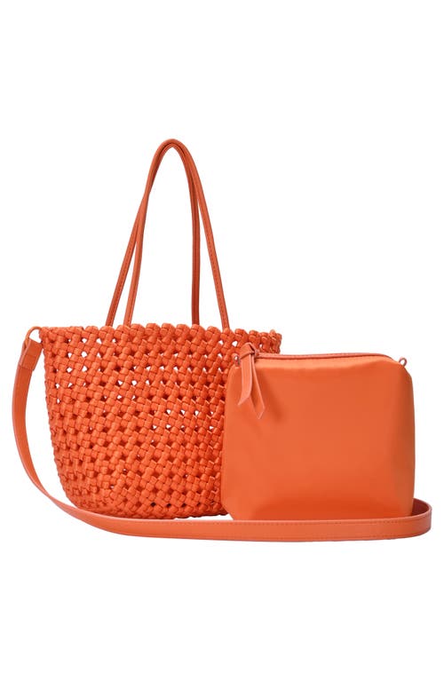 Madison West Open Weave Tote Bag With Zip Pouch In Orange