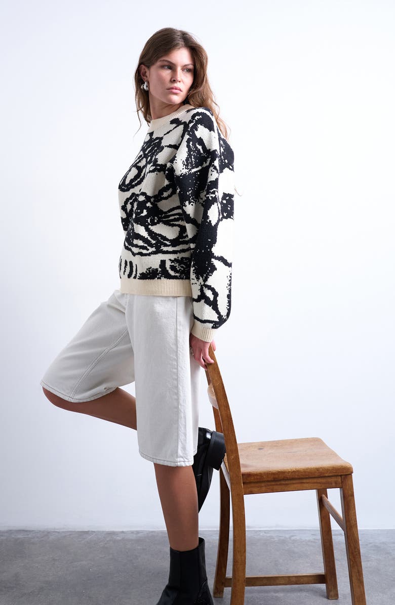 Topshop Floral Jacquard Sweater, Alternate, color, Black Multi