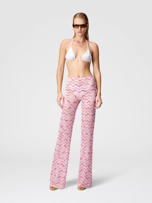 Shop Missoni Flare Trousers In Slub Zigzag Viscose Blend In White &  Pink