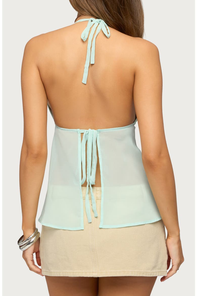 Button Embellished Chiffon Halter Top, Alternate, color, AQUA