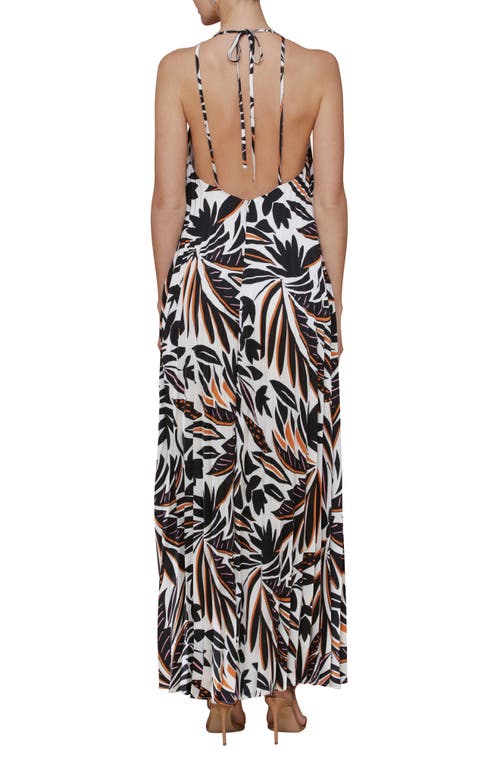 Shop Avec Les Filles Print Satin Maxi Halter Dress