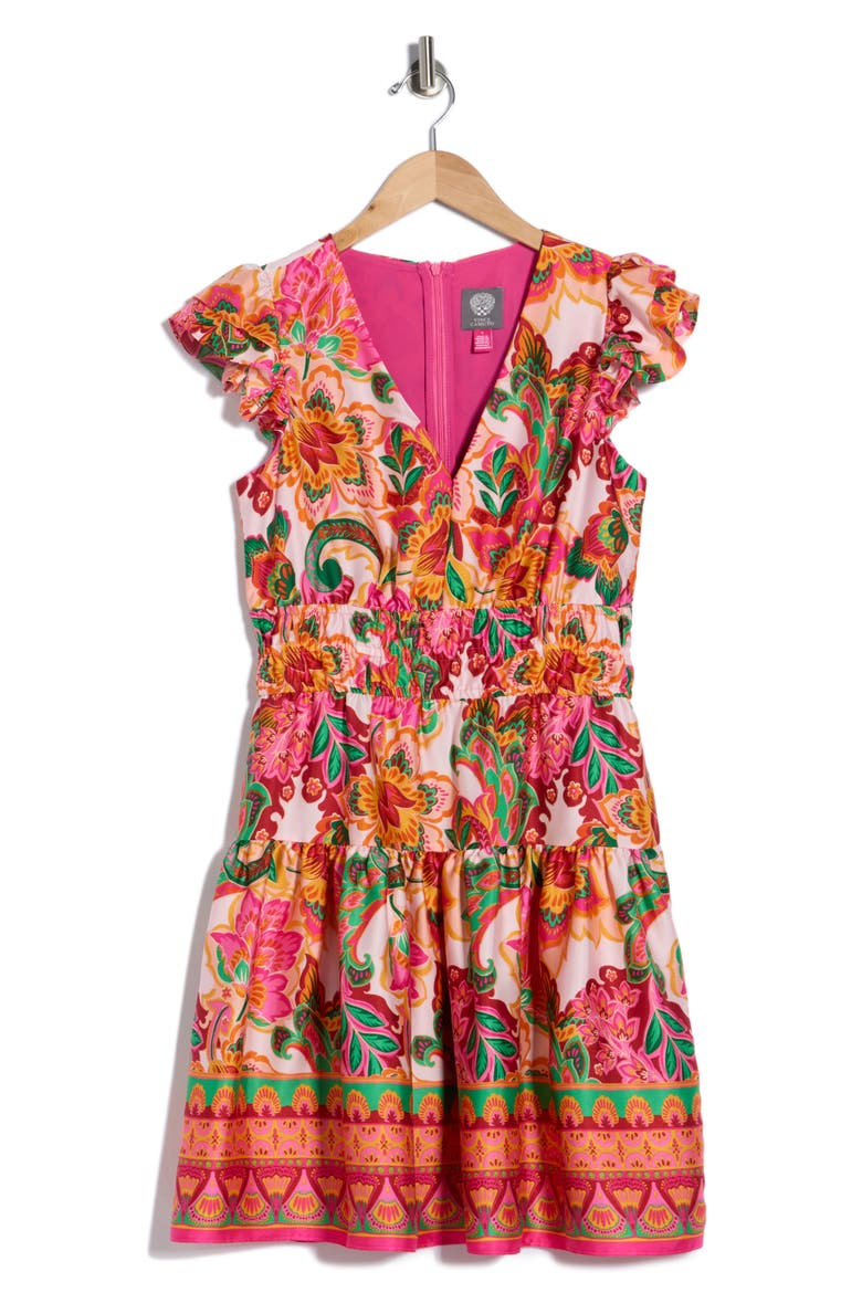 Cap Sleeve Fit & Flare Minidress, Alternate, color, PINK MULTI