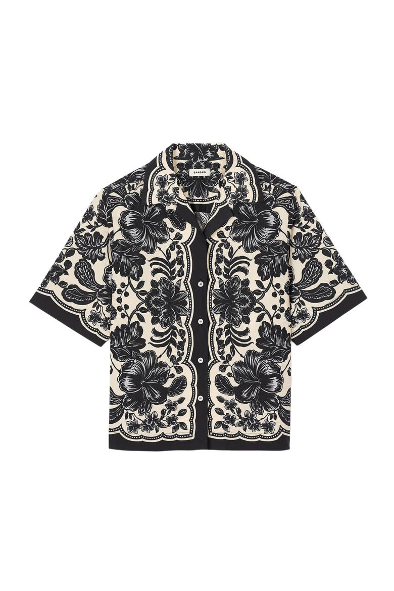 Floral motif shirt, Alternate, color, Ecru / black