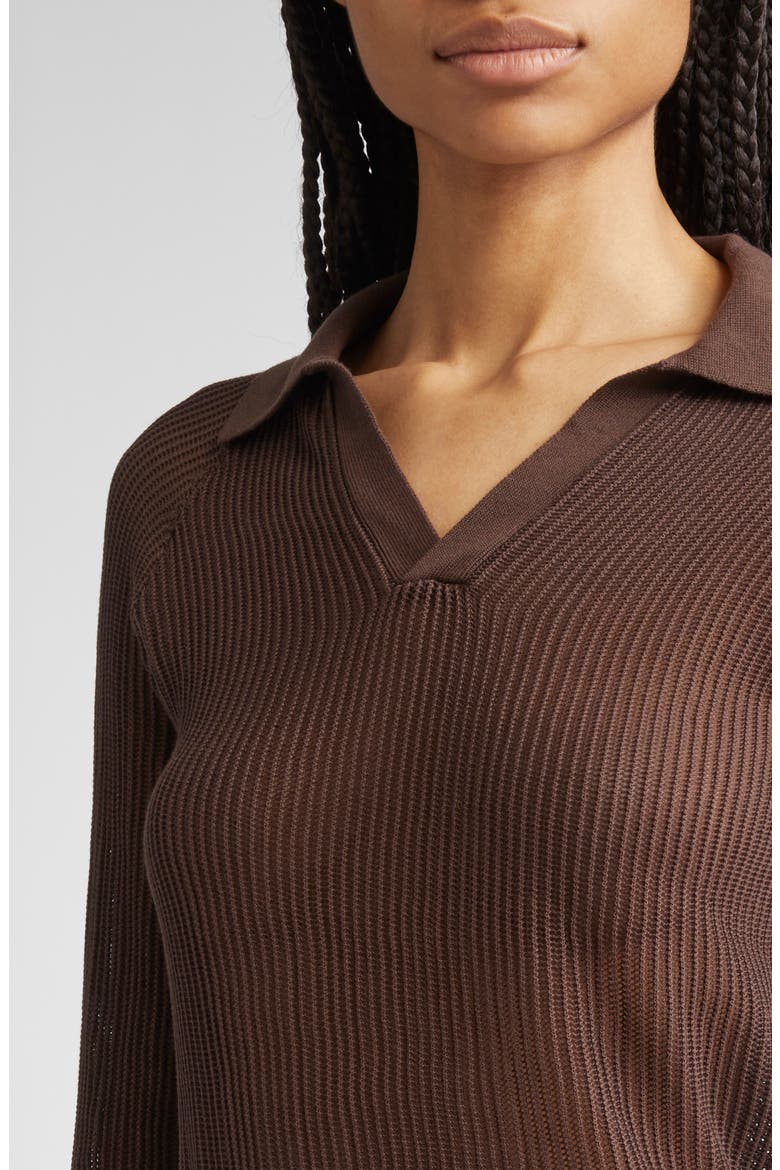Dandy Open Stitch Long Sleeve Polo, Alternate, color, BROWN