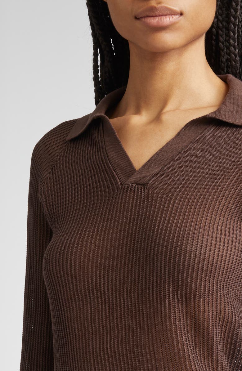 Paloma Wool Dandy Open Stitch Long Sleeve Polo, Alternate, color, Brown
