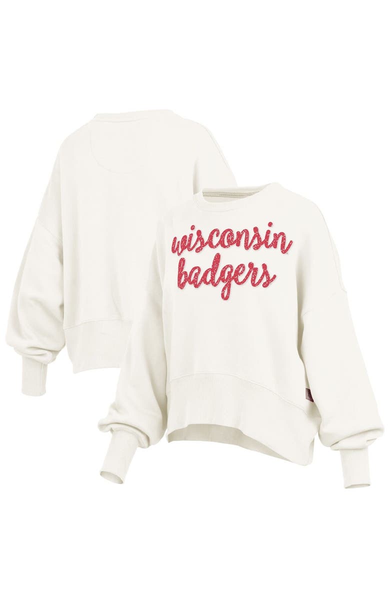 PRESSBOX Women's Pressbox Cream Wisconsin Badgers Oversized Chelsea Waist Length Pullover Sweatshirt, Main, color, Cream