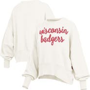 PRESSBOX Women's Pressbox Cream Wisconsin Badgers Oversized Chelsea Waist Length Pullover Sweatshirt