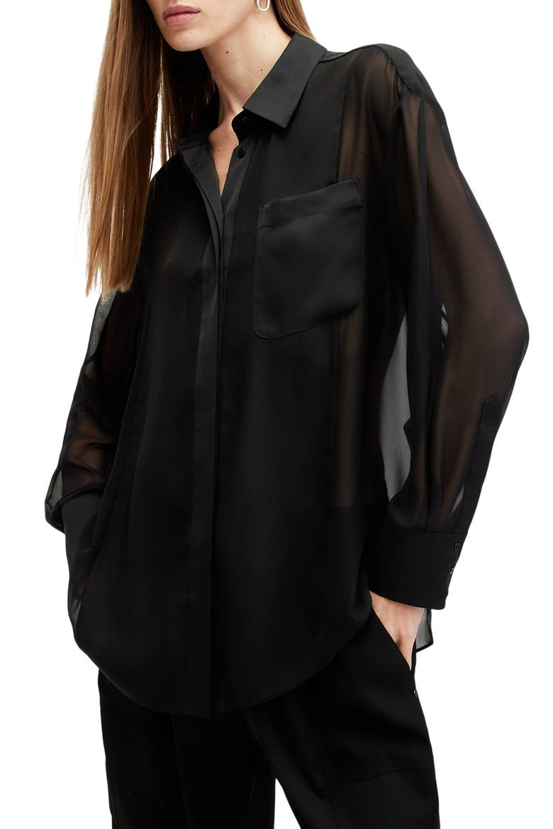 Jody Sheer Button-Up Shirt, Main, color, BLACK