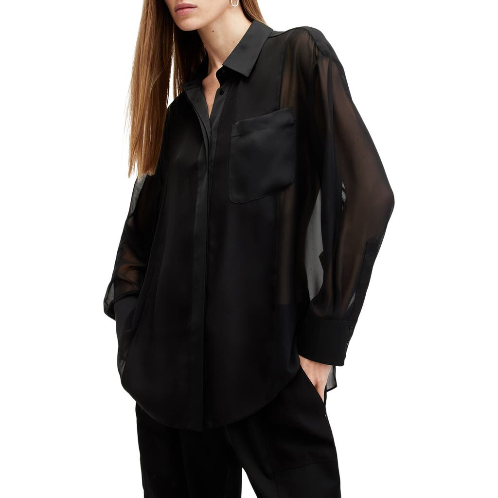 Shop Allsaints Jody Sheer Button-up Shirt In Black