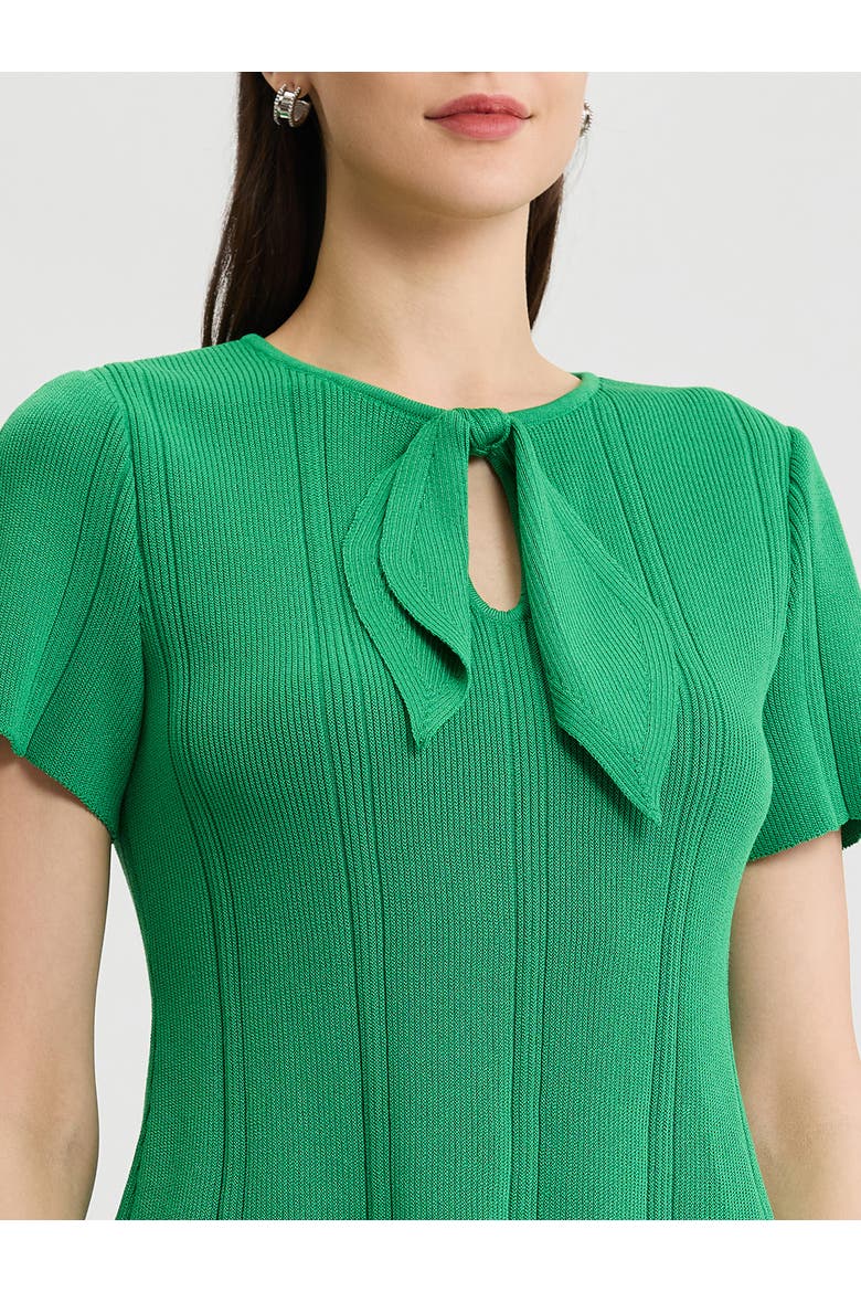 Tonal Faux Tie Neck Soft Ribbed Knit Top, Alternate, color, Clover Field