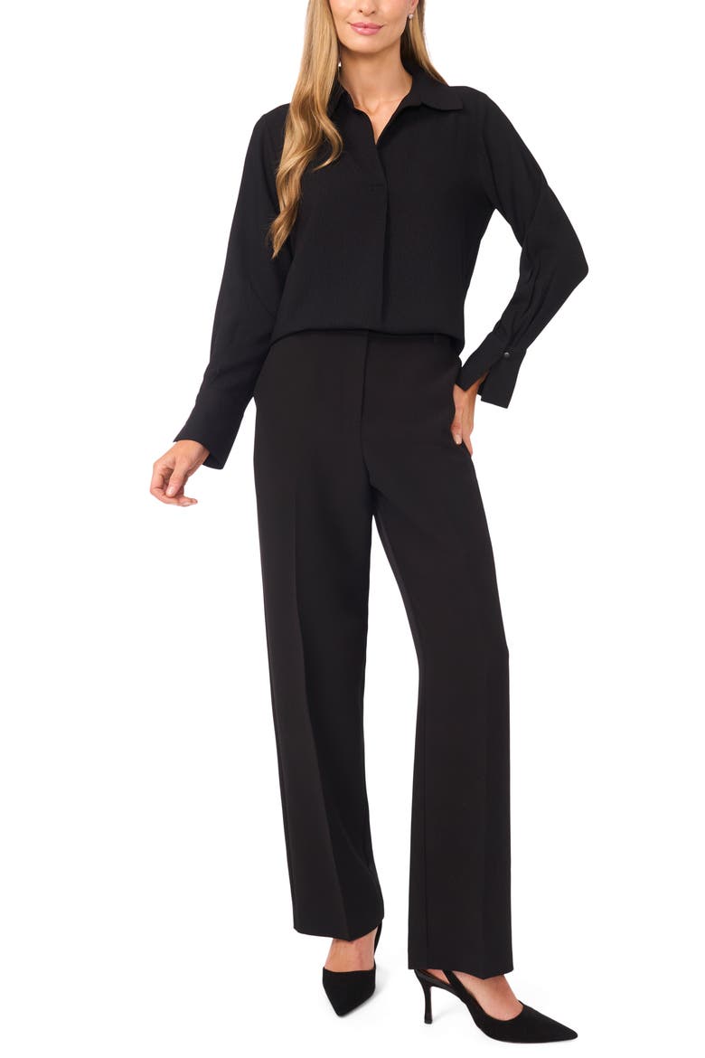 Tonal Stripe Collared Split Neck Top, Alternate, color, RICH BLACK