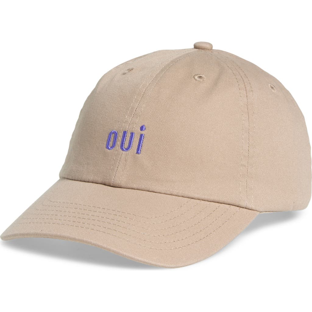 Clare V Oui Baseball Cap In Khaki W/royal Embroidered Oui