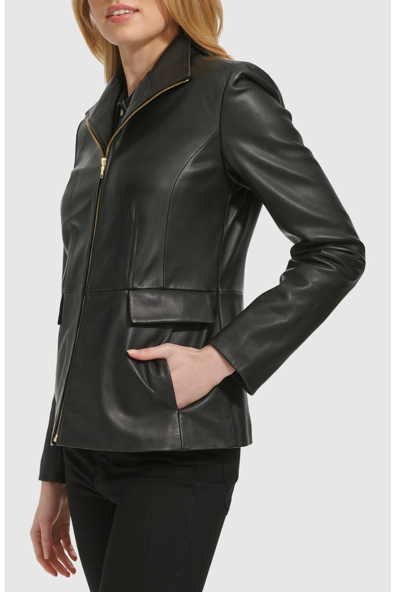 Wing Collar Leather Jacket, Alternate, color, BLACK