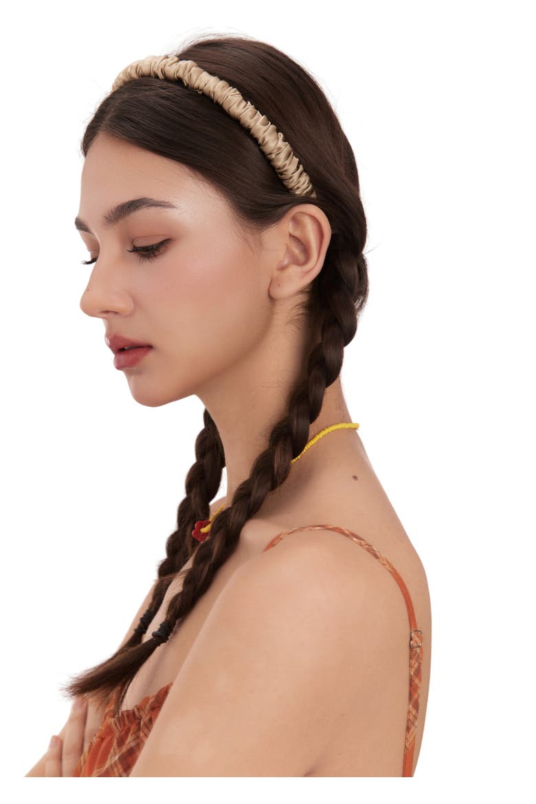 Scrunched Silk Skinny Headband, Alternate, color, Apricot