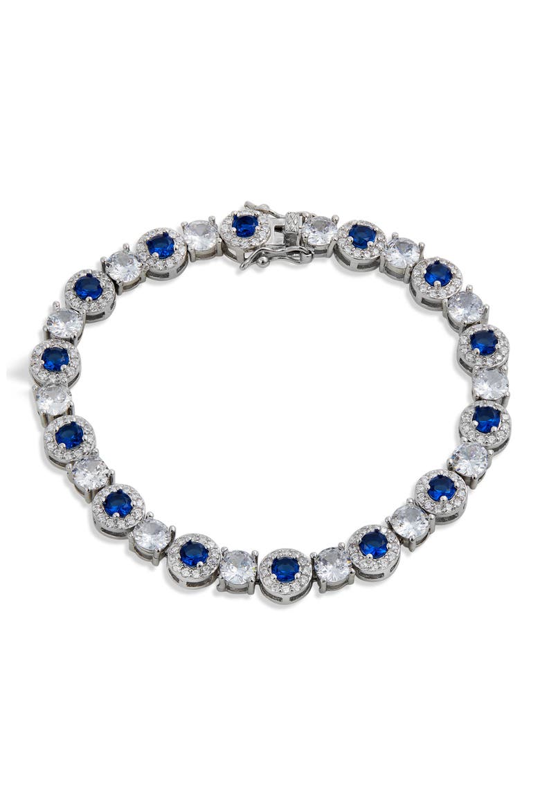Cubic Zirconia Halo Tennis Bracelet, Main, color, BLUE