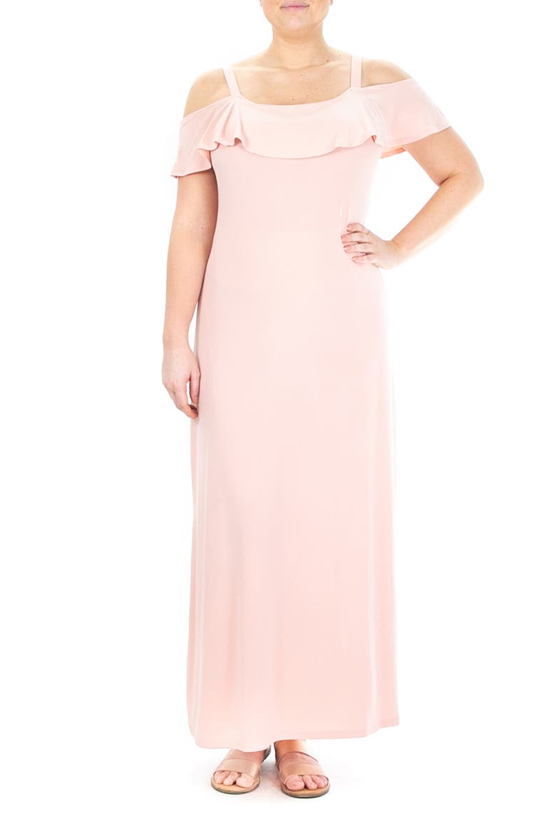 Ruffle Cold Shoulder Maxi Dress, Main, color, BLUSH
