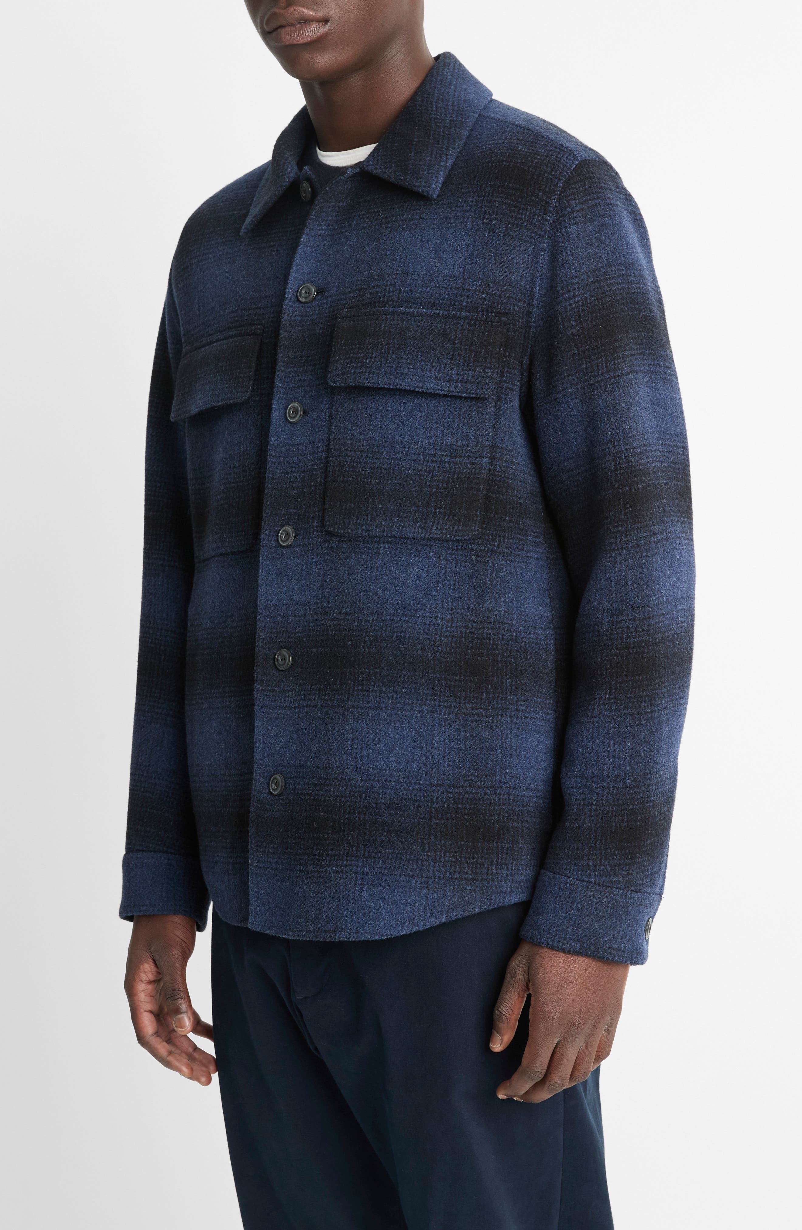 Vince Plaid Splittable Wool Blend Shirt Jacket