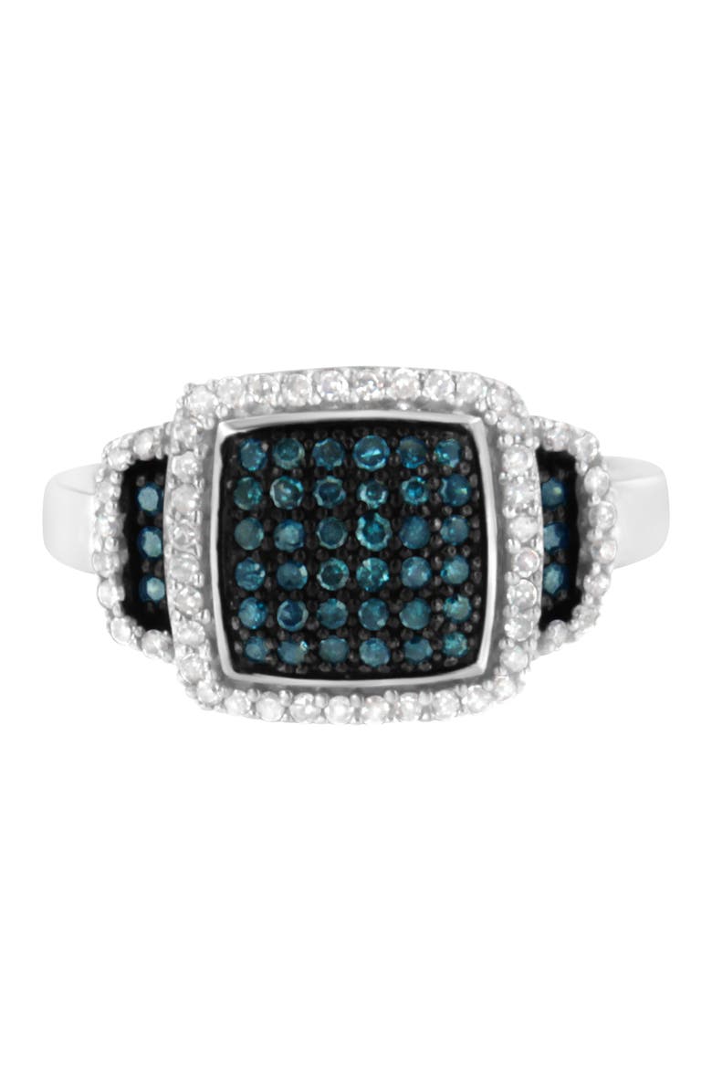 Haus of Brilliance Black Rhodium Plated Silver 1/2 Cttw White & Blue Diamond Square Cocktail Ring, Main, color, White