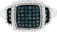 Haus of Brilliance Black Rhodium Plated Silver 1/2 Cttw White & Blue Diamond Square Cocktail Ring