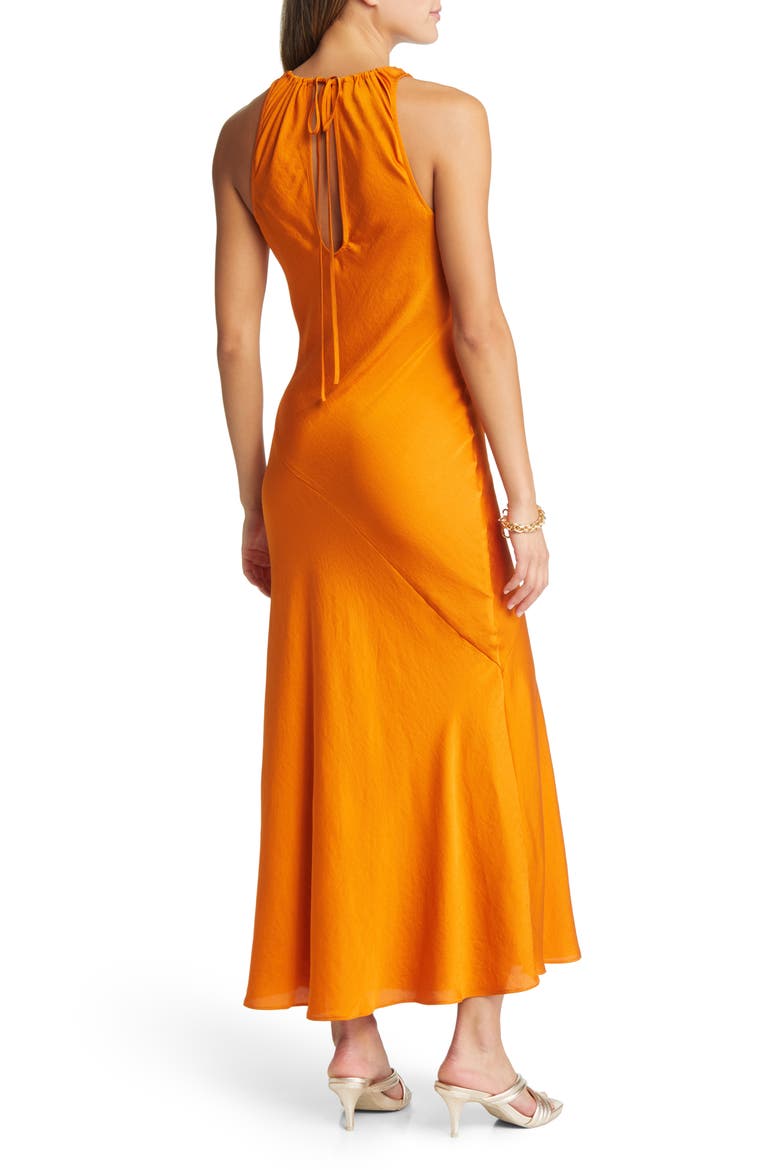 Women's Halter Neck Satin Midi Dress, Alternate, color, ORANGE JAM