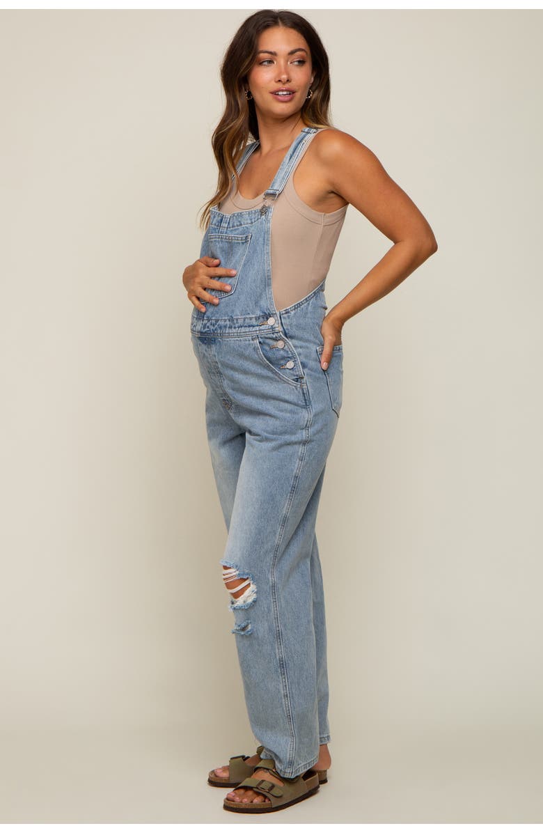 PinkBlush Wash Distressed Maternity Overalls, Alternate, color, Light Blue