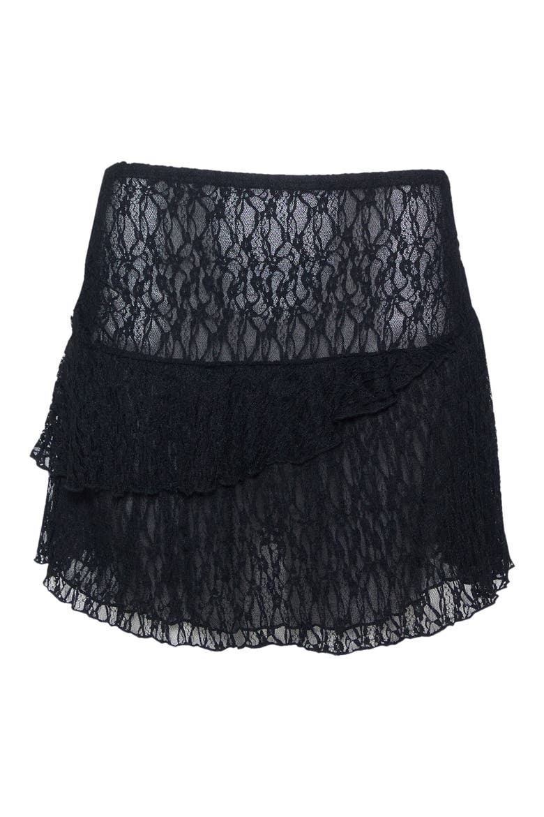 Asymmetric Frill Lace Miniskirt, Alternate, color, BLACK