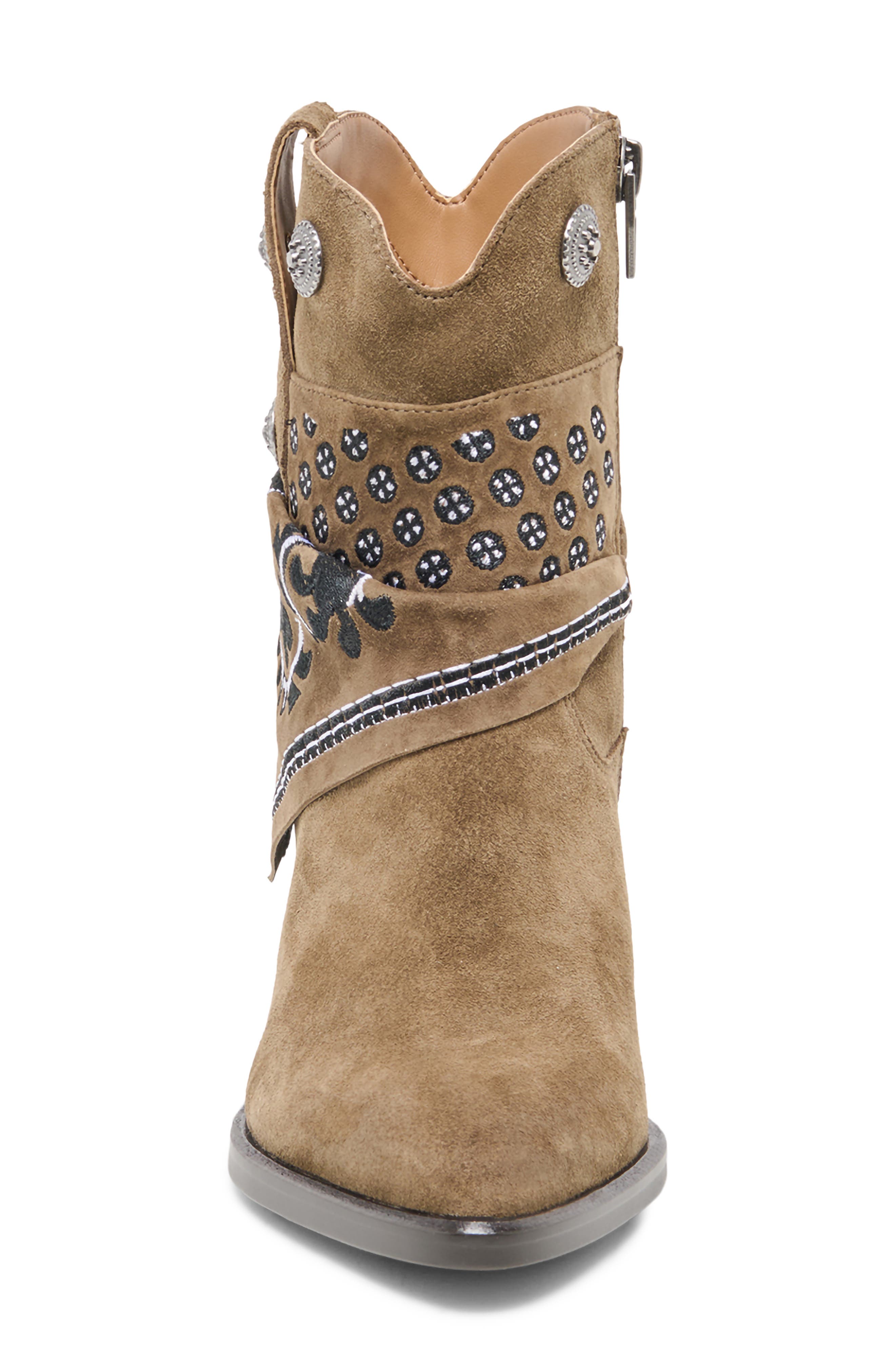 Mekala Embroidered Bootie, Alternate, color, OLIVE SUEDE