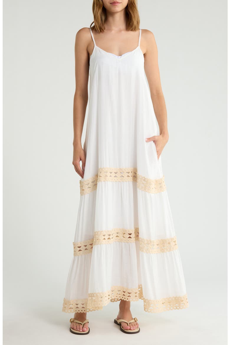 Tiered Maxi Cover-Up Dress, Main, color, WHITE/ NAT