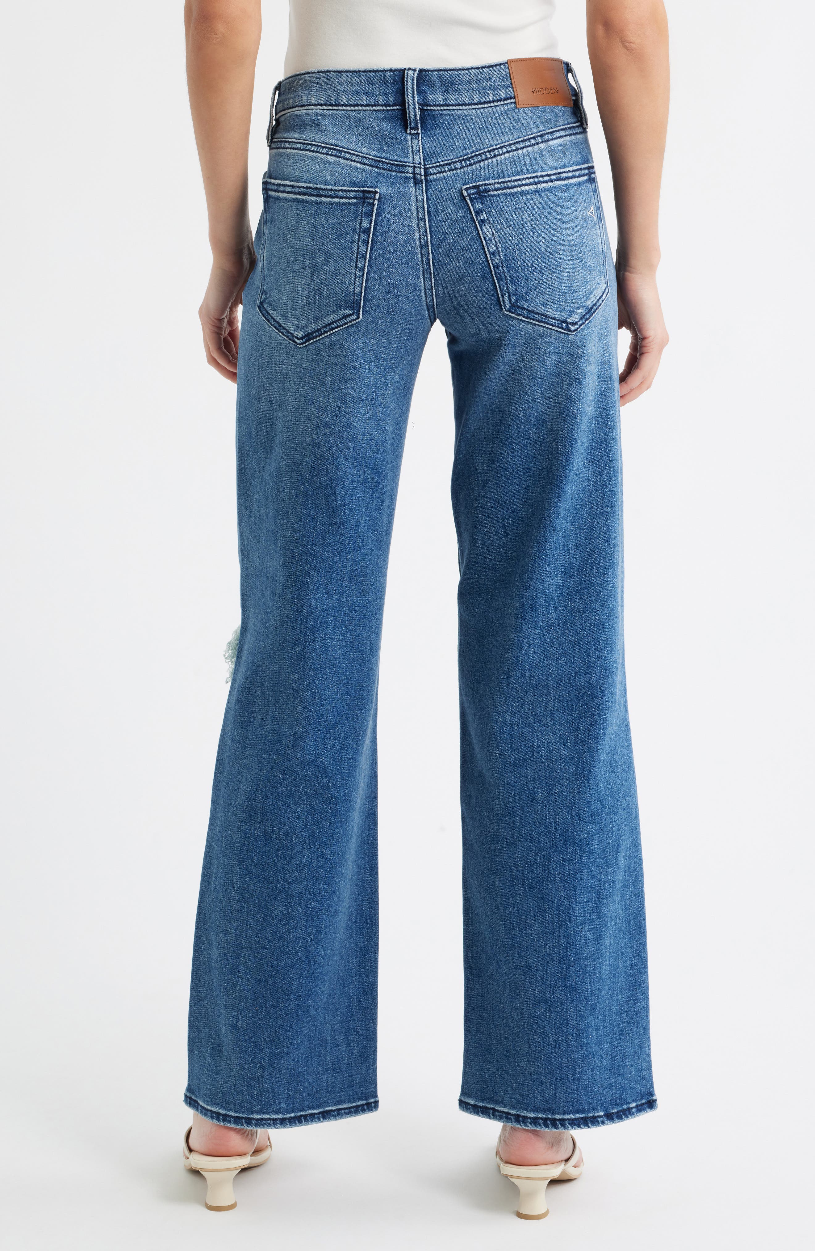 Distressed Mid Rise Wide Leg Jeans - image 2