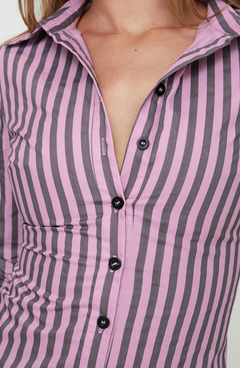 Princess Polly You Hear Me Stripe Cotton Button-Up Shirt, Alternate, color, Pink Stripe