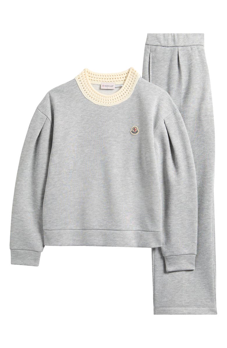 Moncler Kids' Crochet Trim Sweatshirt & Sweatpants Set, Main, color, Light Grey