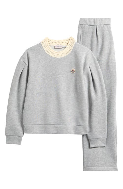 Moncler Kids' Crochet Trim Sweatshirt & Sweatpants Set In Gray