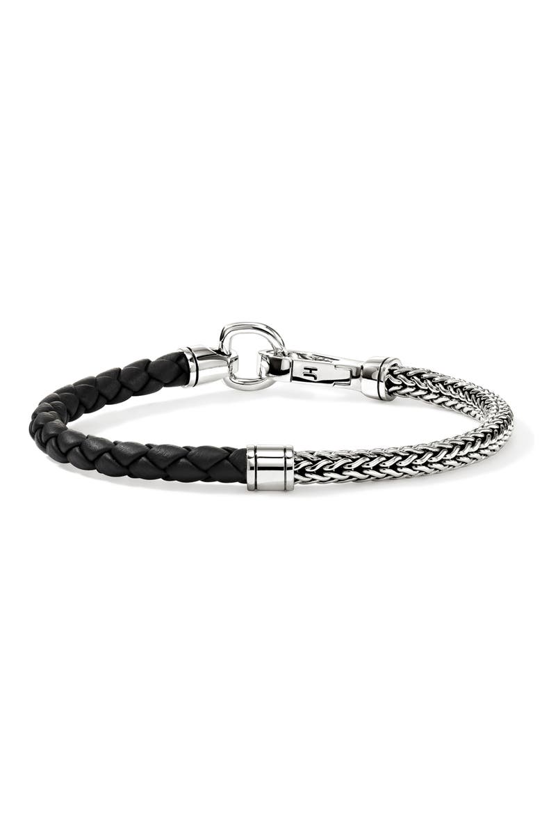 Men's Braided Leather & Chain Bracelet, Alternate, color, SILVER/ BLACK