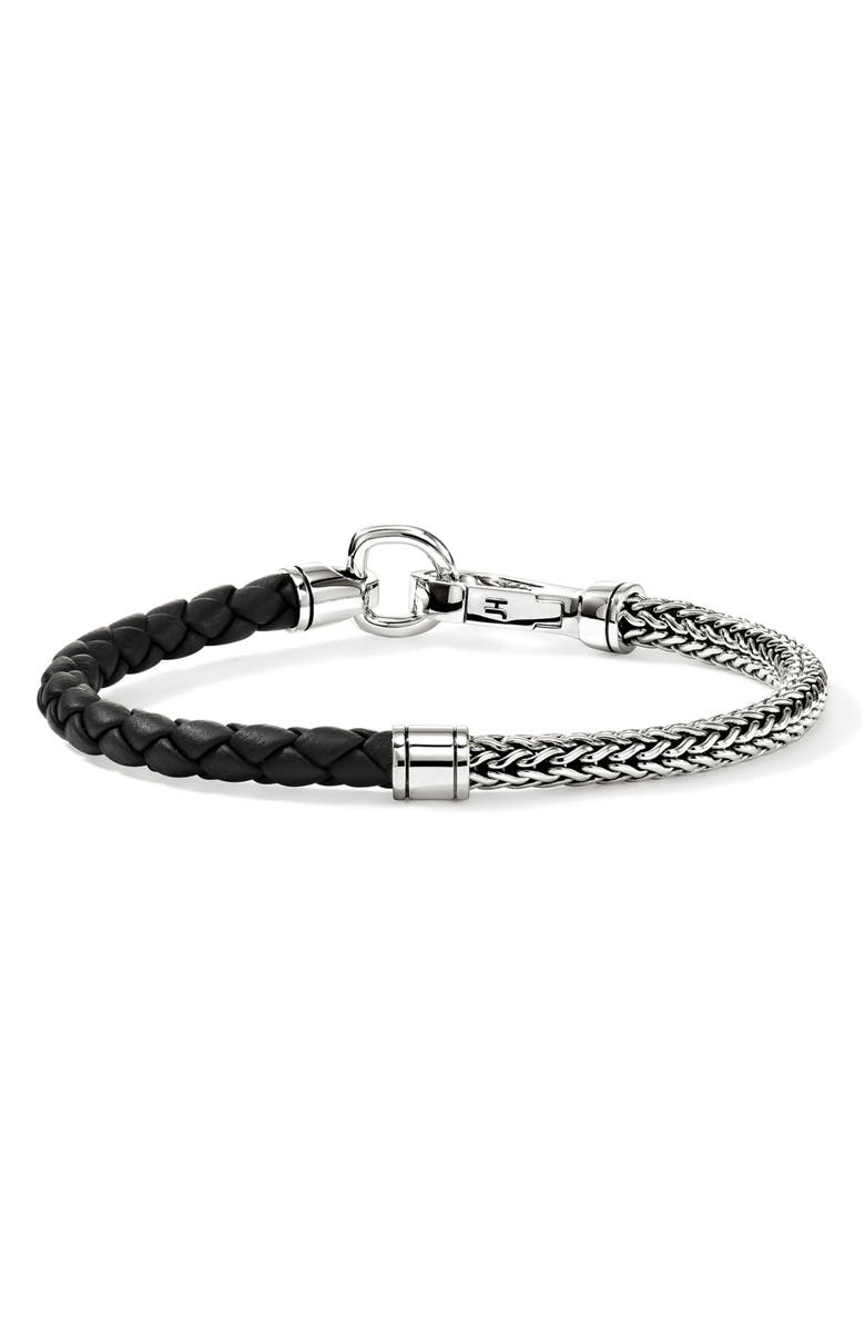 John Hardy Men's Braided Leather & Chain Bracelet, Alternate, color, Silver/ Black