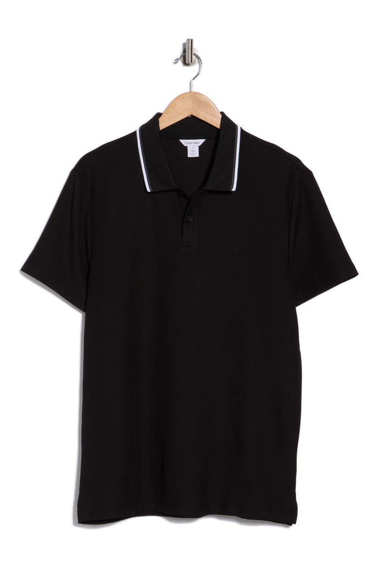 Tipped Collar Cotton Blend Polo, Alternate, color, BLACK