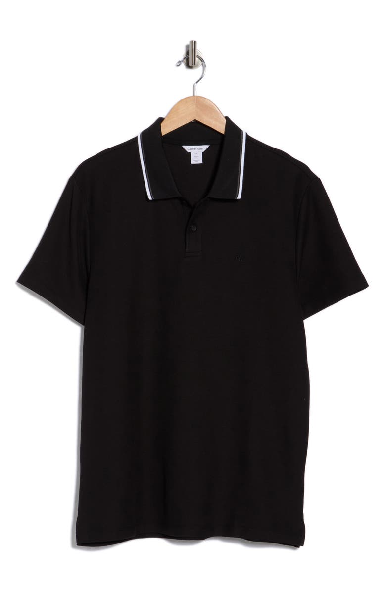 Calvin Klein Tipped Collar Cotton Blend Polo, Main, color, Black