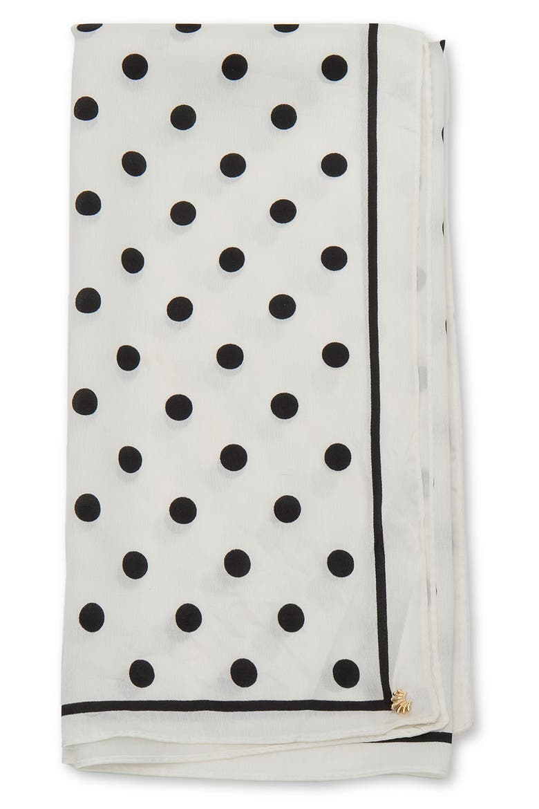 Polka Dot Square Satin Scarf, Alternate, color, JET/ IVORY