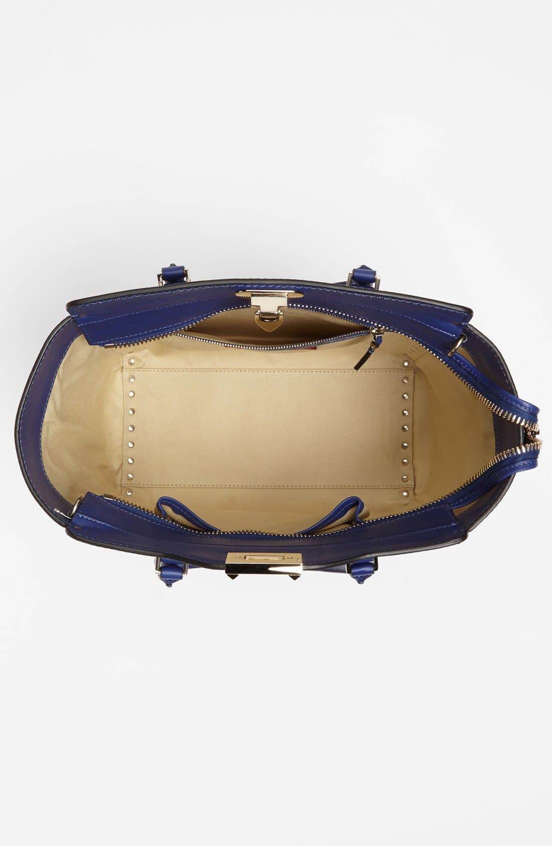'Rockstud - Vitello' Double Handle Leather Tote, Medium, Alternate, color, BLUE CHINA