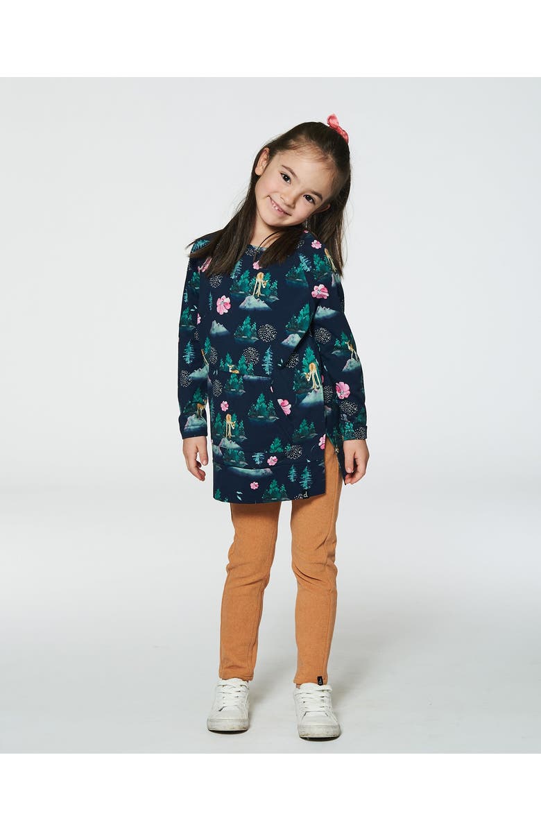 Deux par Deux Little Girl's Long Sleeve Tunic With Pocket Navy Printed Bambi, Alternate, color,