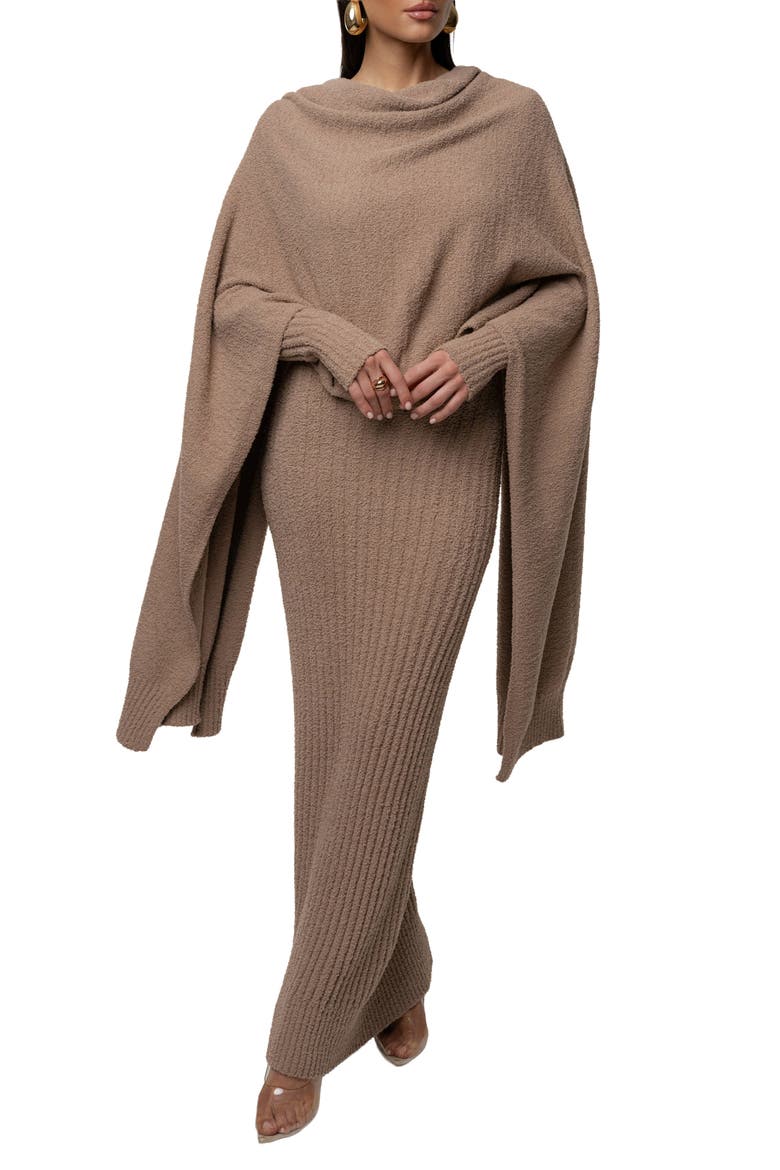 First Class Ribbed Maxi Dress, Alternate, color, Taupe