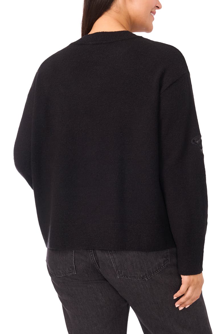 Lace Bow Inset Sweater, Alternate, color, BLACK