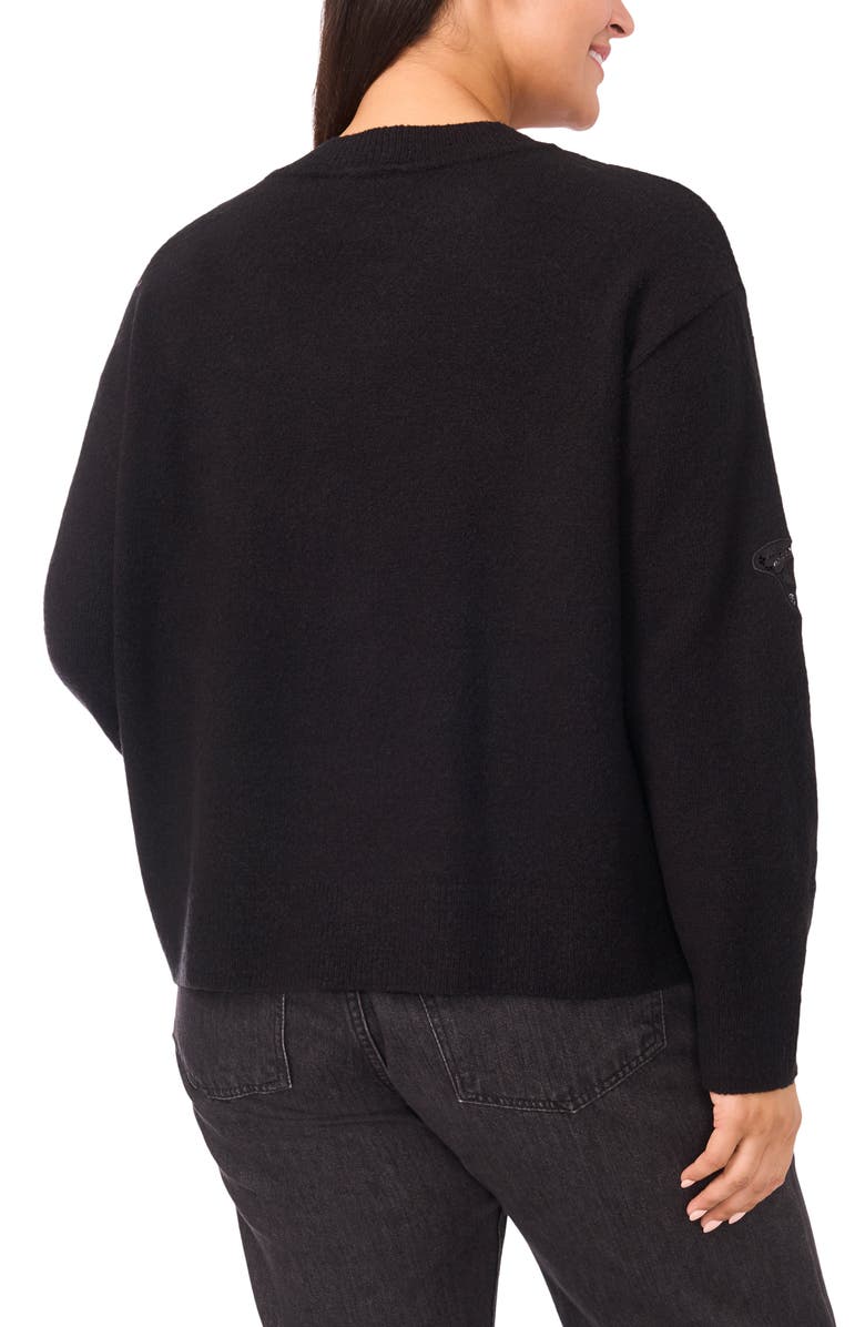 CeCe Lace Bow Inset Sweater, Alternate, color, Black