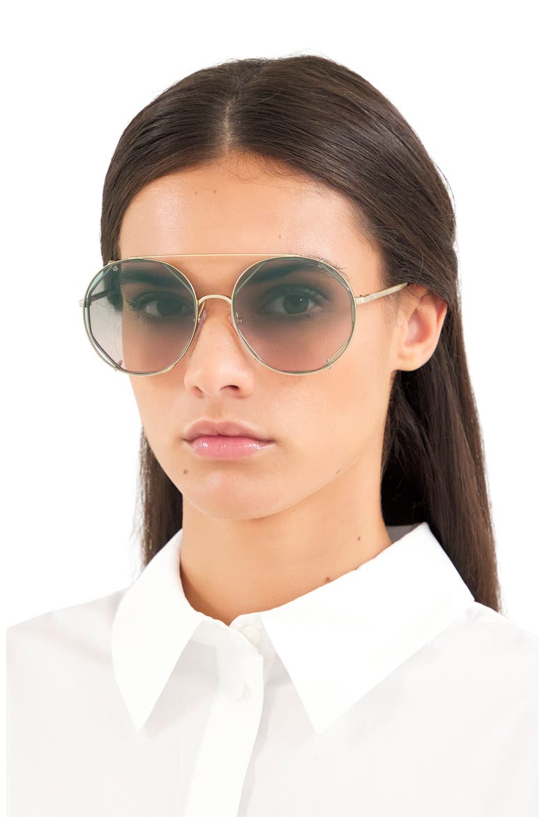 57mm Octagonal Sunglasses with Clip-On Aviator Lenses, Alternate, color, GOLD/ GREEN GRADIENT