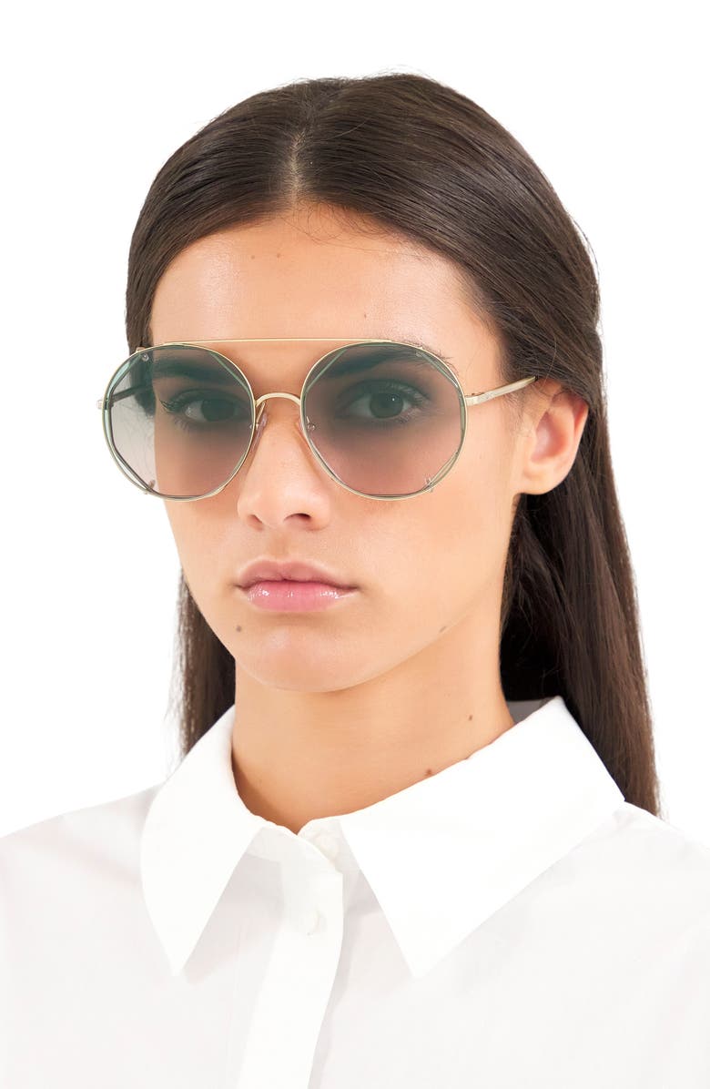 Chloé 57mm Octagonal Sunglasses with Clip-On Aviator Lenses, Alternate, color,