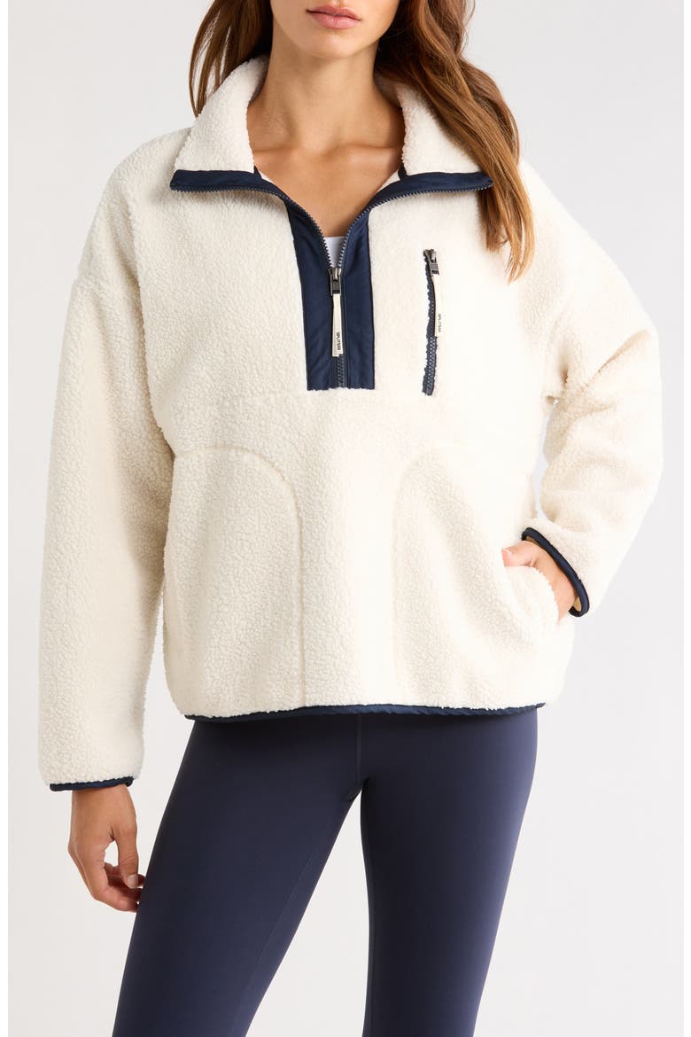 Reese Half-Zip Fleece Pullover, Main, color, CREME/ INDIGO