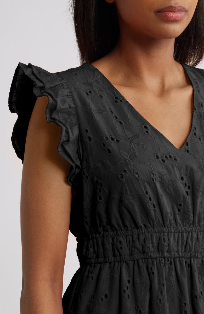Anne Klein Embroidered Eyelet Cotton Ruffle Dress, Alternate, color, Anne Black