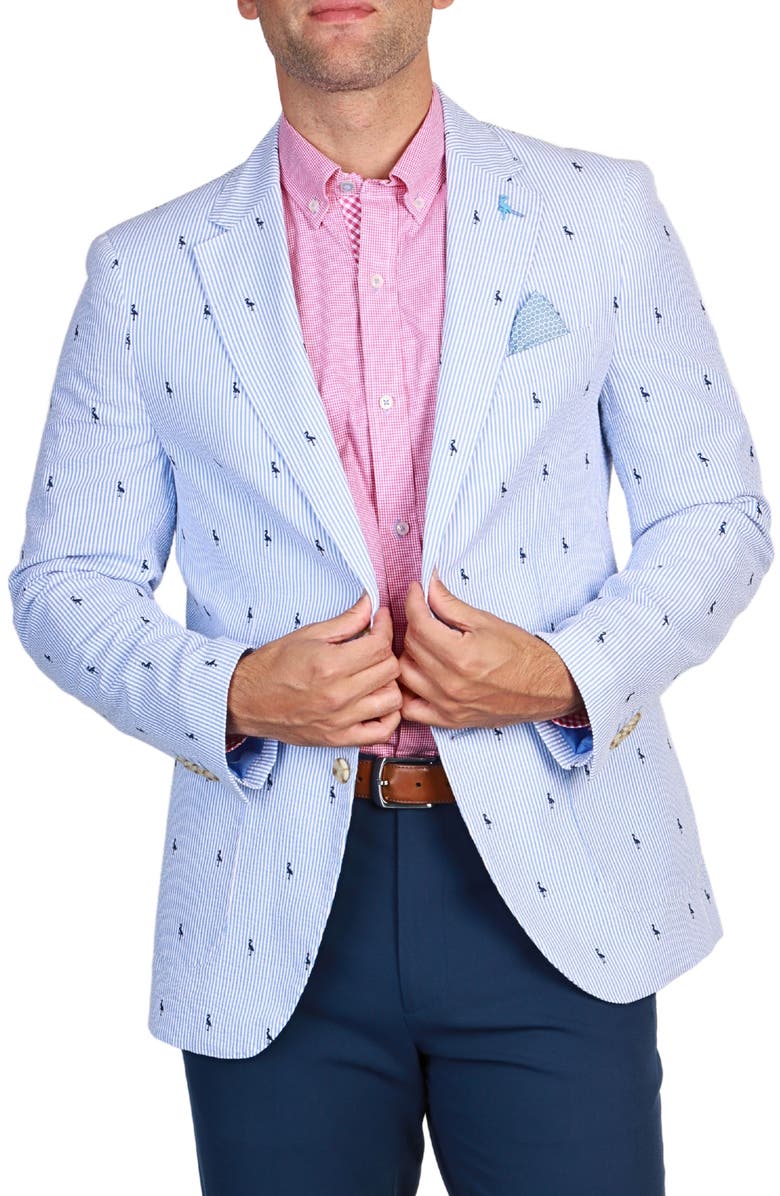 TailorByrd Pinstripe Seersucker Sport Coat, Alternate, color, Blue